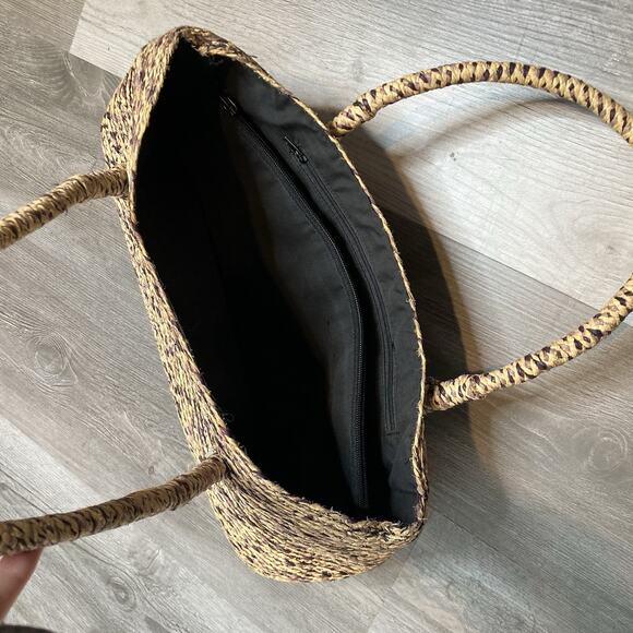 Jessica McClintock Women's Gold Woven Straw‎ Top Handle Bag Boho Euro Summer - Picture 2 of 5